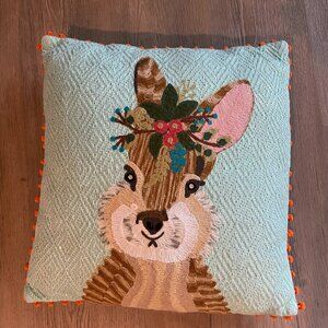 Karma Living Embroidered Bunny Easter Pillow Throw 16" x 16" Blue Sparkle